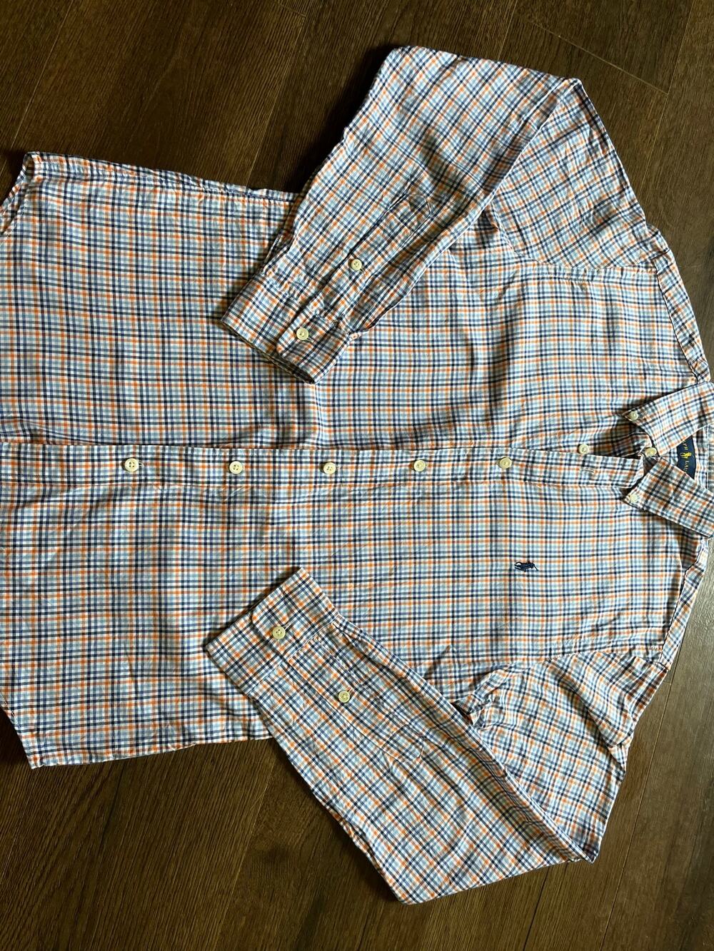 Ralph Lauren Men’s Small Plaid Button Down Shirt Orange Blue Pony Logo